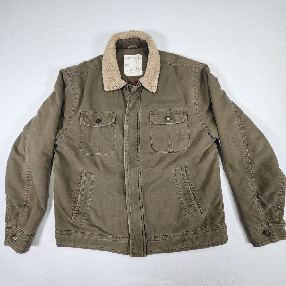 Aeropostale Vintage Olive Green Sherpa Collar Jacket Size XL